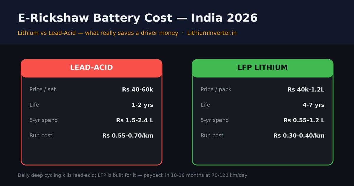 E-rickshaw battery cost India 2026 lithium vs lead-acid